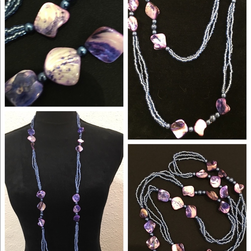 Long Purple Abalone w/iridescent Seed Beads.